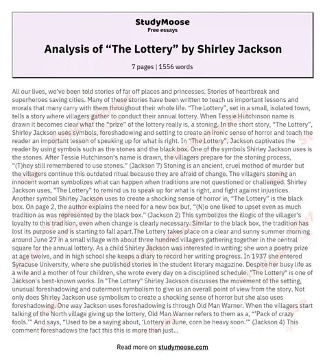 the lottery short story analysis pdf